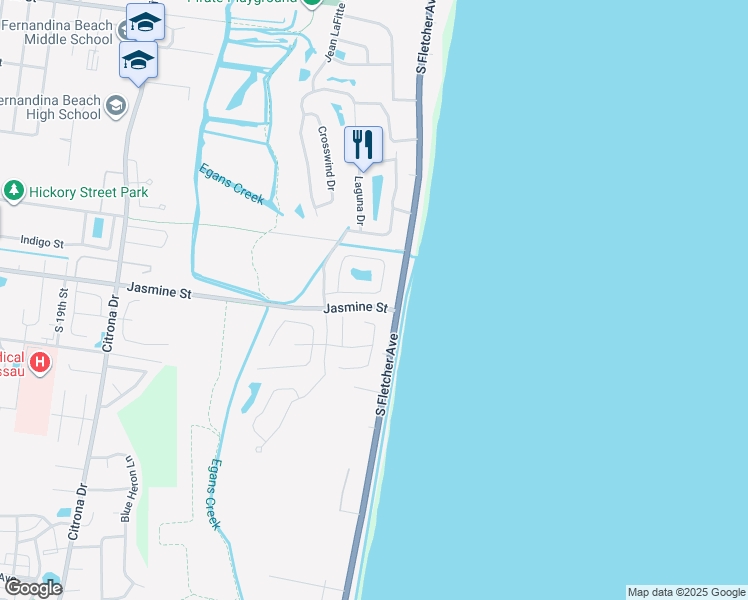 map of restaurants, bars, coffee shops, grocery stores, and more near 2811 Oceanview Court in Fernandina Beach