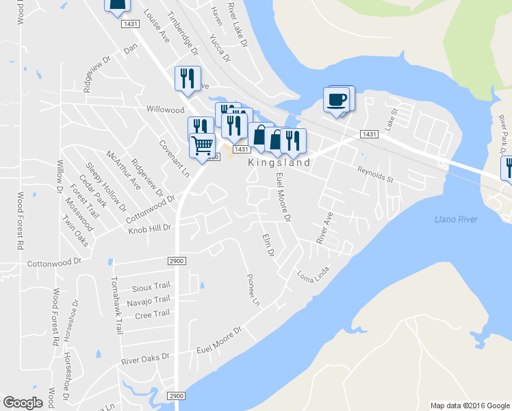 map of restaurants, bars, coffee shops, grocery stores, and more near 100 Windwood Drive in Kingsland