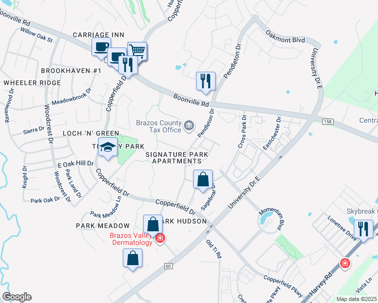 map of restaurants, bars, coffee shops, grocery stores, and more near 4050 Pendleton Drive in Bryan