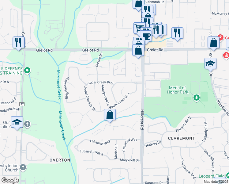 map of restaurants, bars, coffee shops, grocery stores, and more near 1609 Indian Trail Drive in Mobile