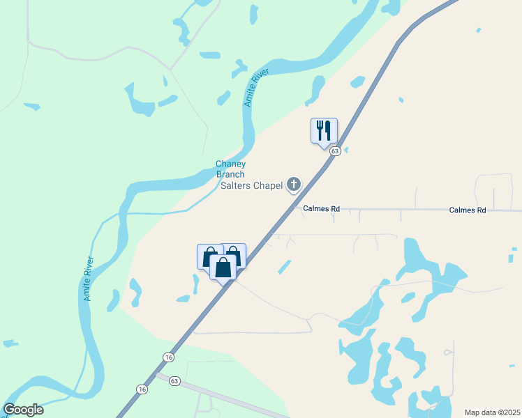 map of restaurants, bars, coffee shops, grocery stores, and more near 40312 Calmes Road in Denham Springs