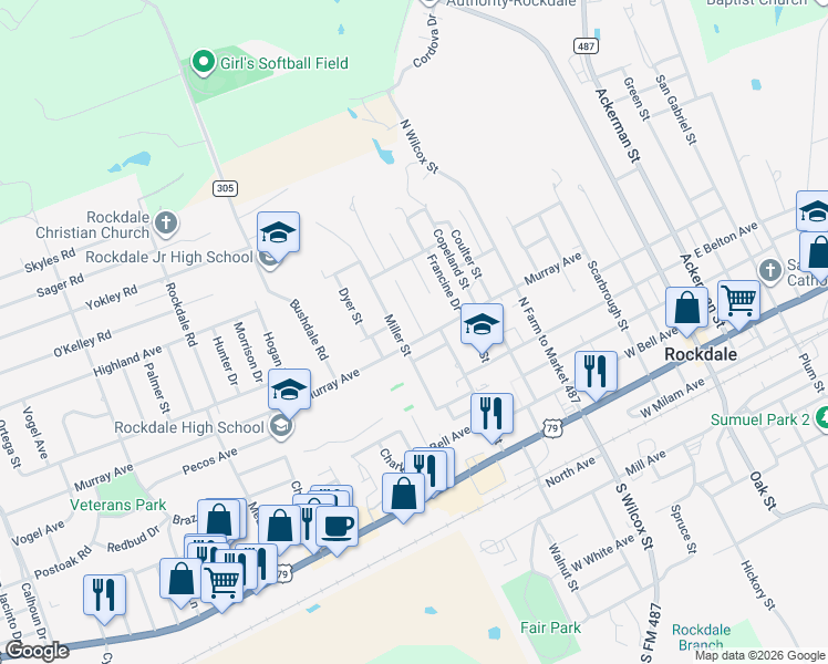 map of restaurants, bars, coffee shops, grocery stores, and more near 728 Ramsey Avenue in Rockdale
