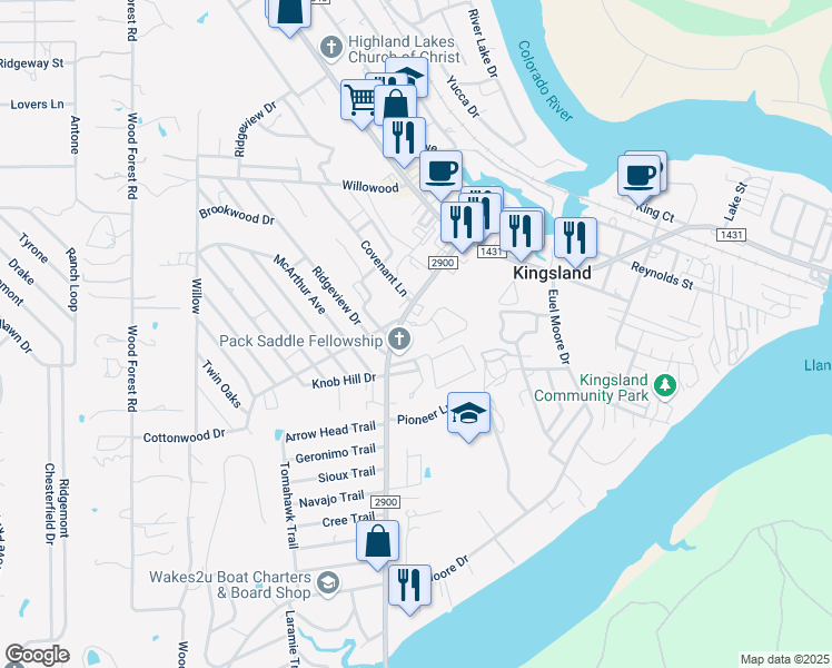 map of restaurants, bars, coffee shops, grocery stores, and more near 101 Townepark Drive in Kingsland