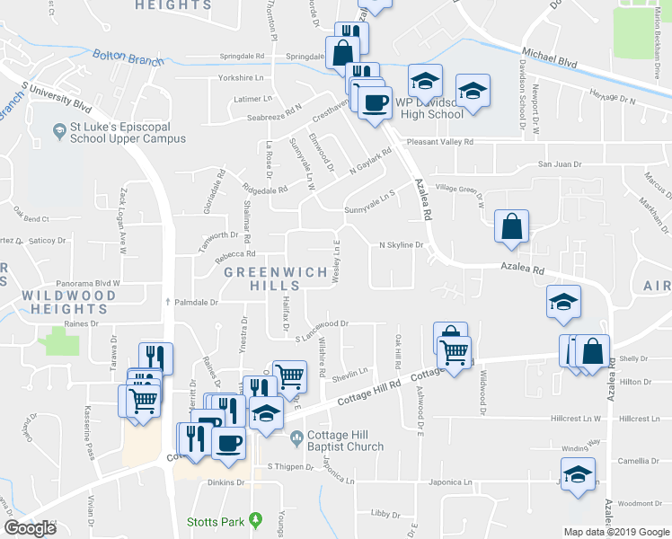 map of restaurants, bars, coffee shops, grocery stores, and more near 614 Wesley Lane East in Mobile