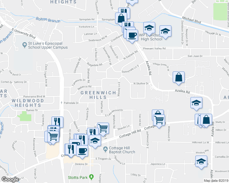 map of restaurants, bars, coffee shops, grocery stores, and more near 4056 South Wesley Lane in Mobile