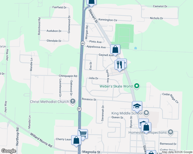 map of restaurants, bars, coffee shops, grocery stores, and more near 6530 Julia Drive in Milton