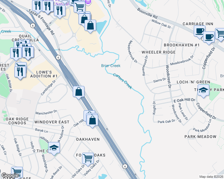 map of restaurants, bars, coffee shops, grocery stores, and more near in Bryan