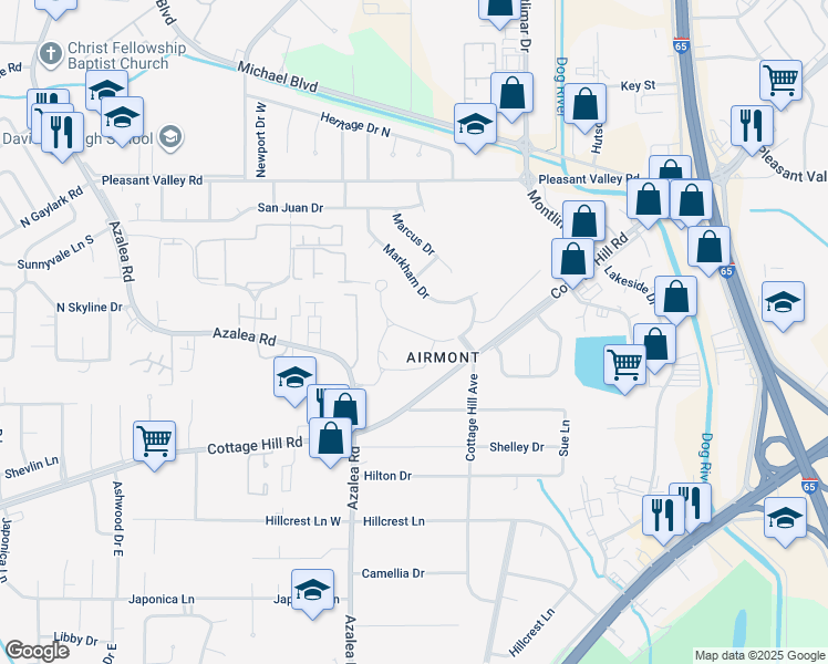 map of restaurants, bars, coffee shops, grocery stores, and more near 642 Montclaire Way in Mobile