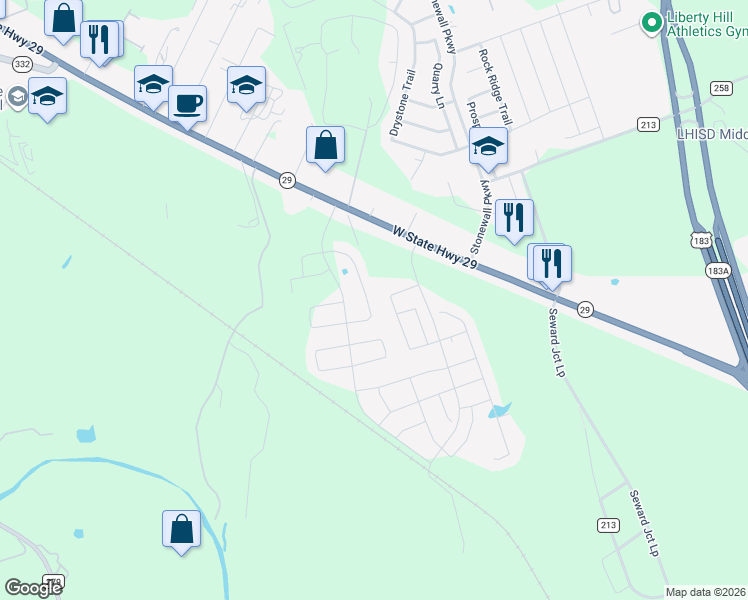 map of restaurants, bars, coffee shops, grocery stores, and more near 285 Mount Vernon Way in Liberty Hill