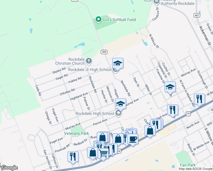 map of restaurants, bars, coffee shops, grocery stores, and more near 1302 Highland Avenue in Rockdale