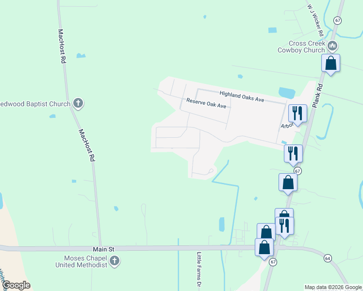 map of restaurants, bars, coffee shops, grocery stores, and more near 8869 Black Birch Avenue in Zachary
