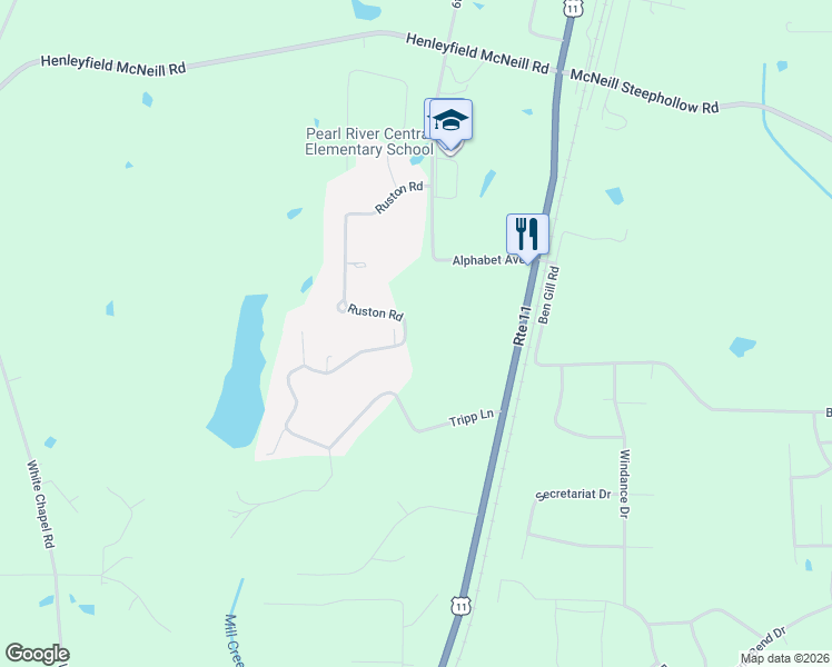 map of restaurants, bars, coffee shops, grocery stores, and more near 112 Ruston Road in Carriere