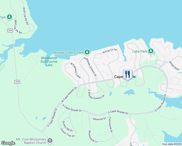 map of restaurants, bars, coffee shops, grocery stores, and more near 30 North Royale Greens Drive in Coldspring