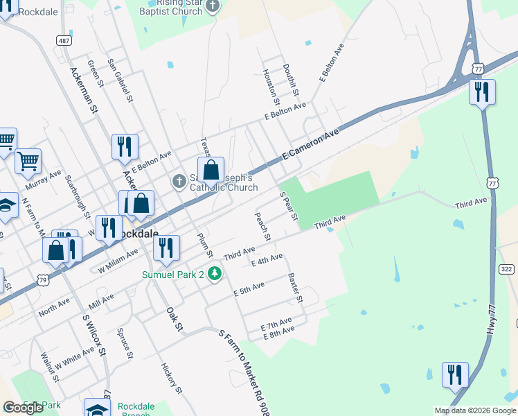 map of restaurants, bars, coffee shops, grocery stores, and more near 712 Riley Street in Rockdale