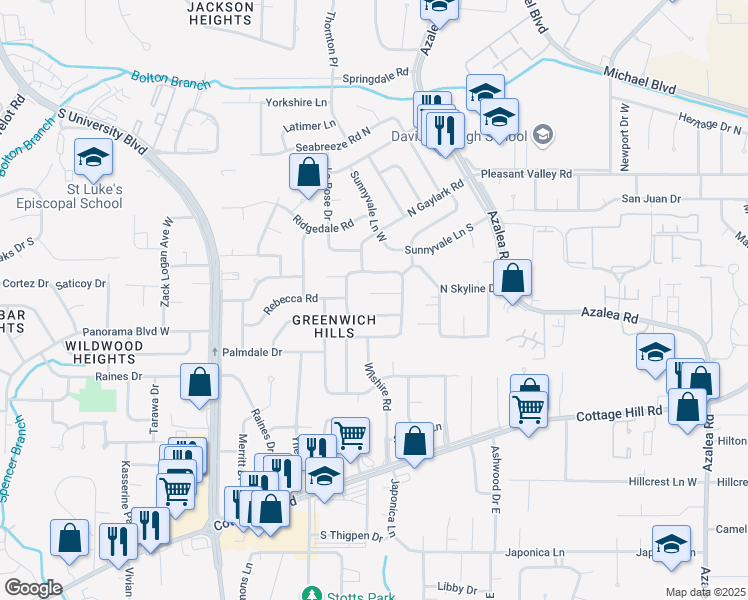 map of restaurants, bars, coffee shops, grocery stores, and more near 4061 Sallie Court in Mobile