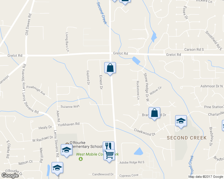 map of restaurants, bars, coffee shops, grocery stores, and more near 1535 Schillinger Road South in Mobile