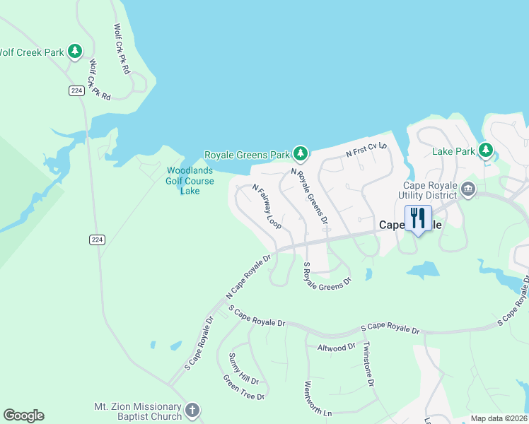 map of restaurants, bars, coffee shops, grocery stores, and more near 144 North Fairway Loop in Coldspring