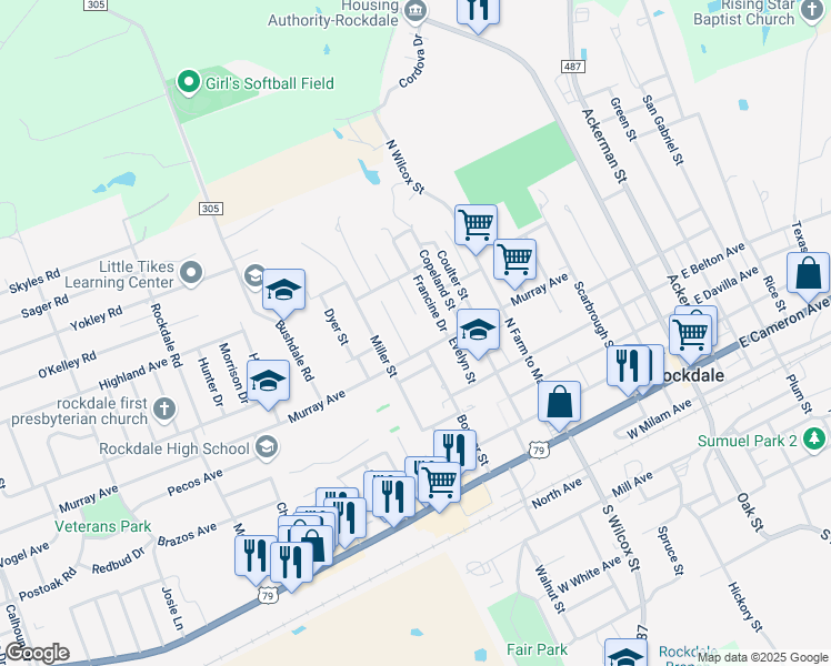 map of restaurants, bars, coffee shops, grocery stores, and more near 608 Jackson Street in Rockdale