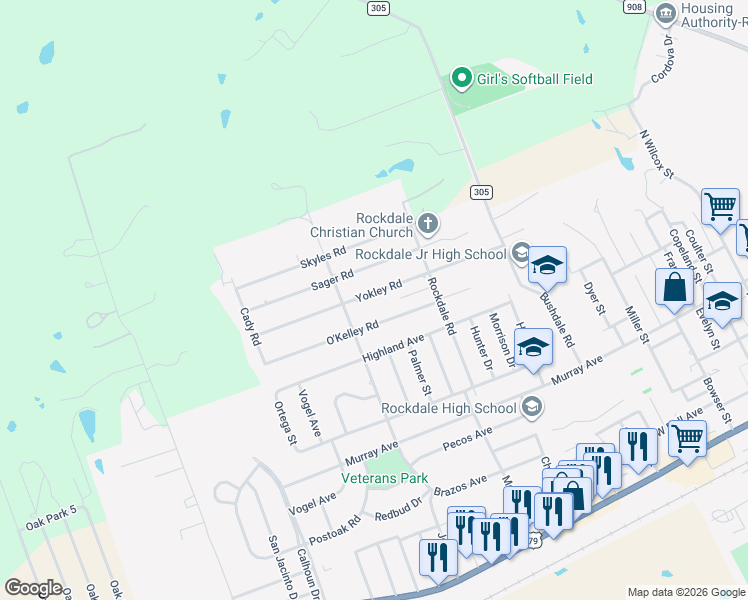 map of restaurants, bars, coffee shops, grocery stores, and more near 1703 Yokley Road in Rockdale