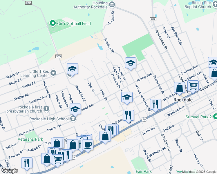 map of restaurants, bars, coffee shops, grocery stores, and more near 608 Jackson Street in Rockdale