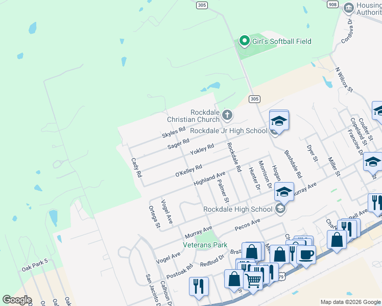 map of restaurants, bars, coffee shops, grocery stores, and more near 1703 Yokley Road in Rockdale