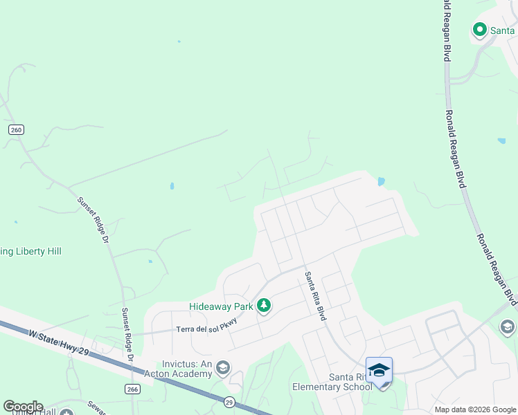 map of restaurants, bars, coffee shops, grocery stores, and more near Unnamed Road in Liberty Hill