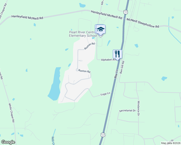 map of restaurants, bars, coffee shops, grocery stores, and more near 55 Ruston Road in Carriere