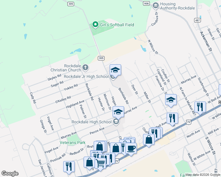 map of restaurants, bars, coffee shops, grocery stores, and more near 1118 Highland Avenue in Rockdale