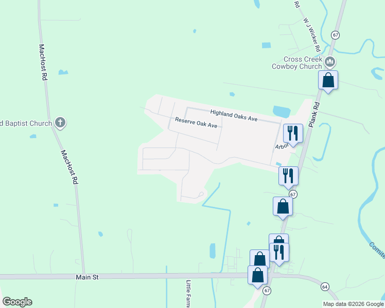map of restaurants, bars, coffee shops, grocery stores, and more near 6304 Mallard Crossing Drive in Zachary