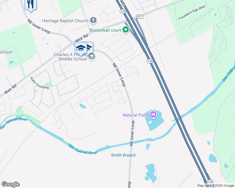 map of restaurants, bars, coffee shops, grocery stores, and more near 1401 Northeast Inner Loop in Georgetown