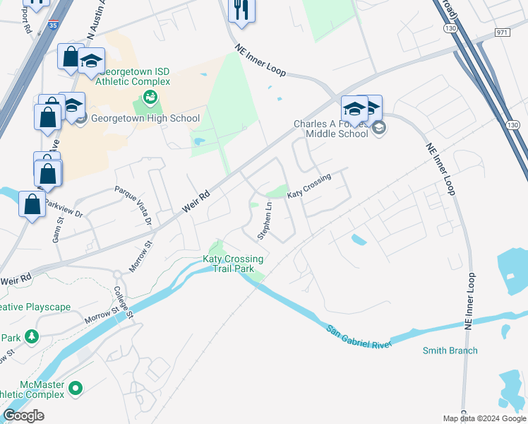 map of restaurants, bars, coffee shops, grocery stores, and more near 111 Stephen Lane in Georgetown
