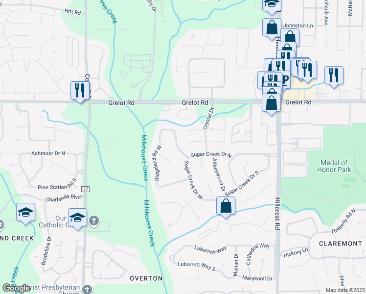 map of restaurants, bars, coffee shops, grocery stores, and more near 6614 Crystal Drive in Mobile