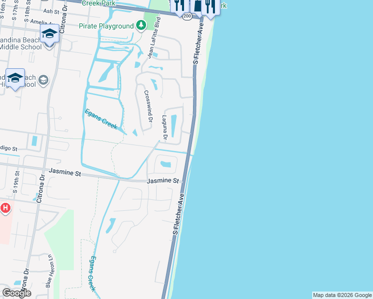 map of restaurants, bars, coffee shops, grocery stores, and more near 874 Atlantic View Drive in Fernandina Beach