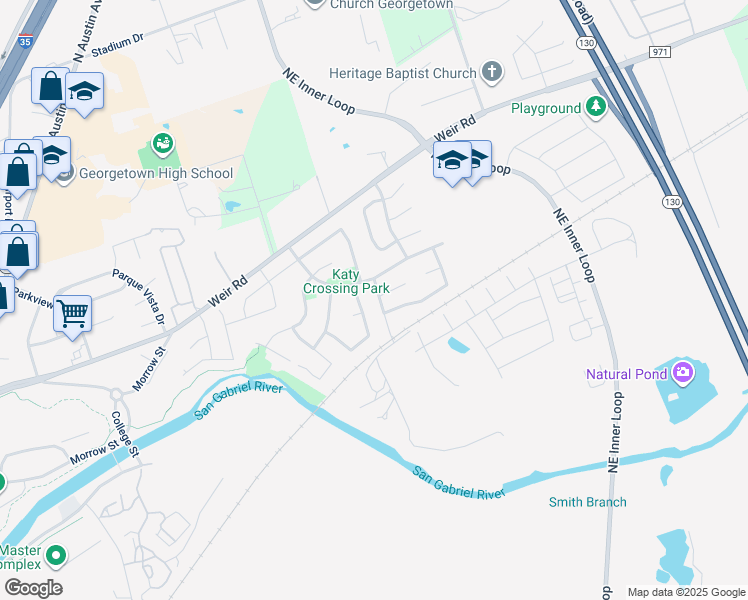 map of restaurants, bars, coffee shops, grocery stores, and more near 218 Claris Lane in Georgetown