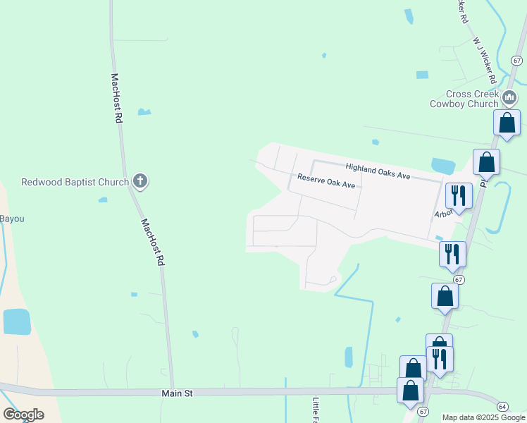 map of restaurants, bars, coffee shops, grocery stores, and more near 8667 Redwood Lake Boulevard in Zachary