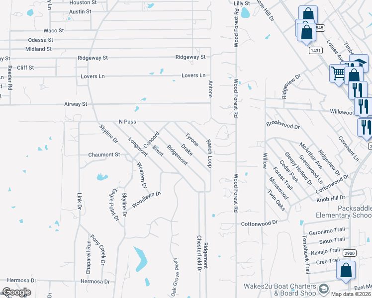 map of restaurants, bars, coffee shops, grocery stores, and more near Drake in Kingsland