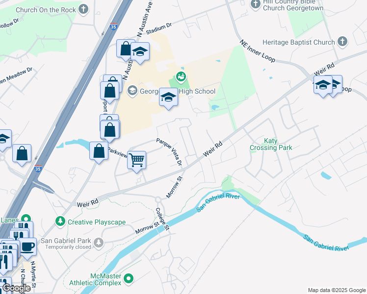 map of restaurants, bars, coffee shops, grocery stores, and more near 661 Farm to Market Road 971 in Georgetown
