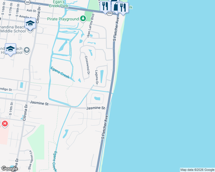 map of restaurants, bars, coffee shops, grocery stores, and more near 874 Atlantic View Drive in Fernandina Beach