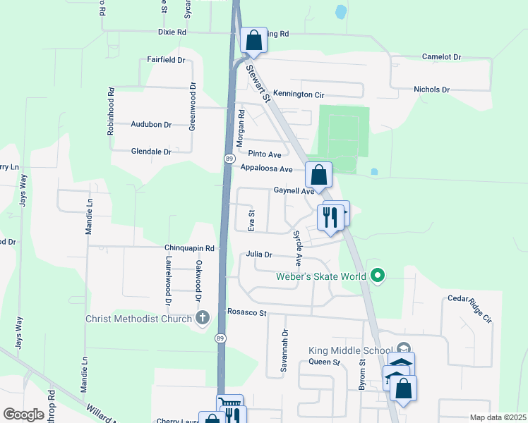 map of restaurants, bars, coffee shops, grocery stores, and more near 6125 Patricia Avenue in Milton