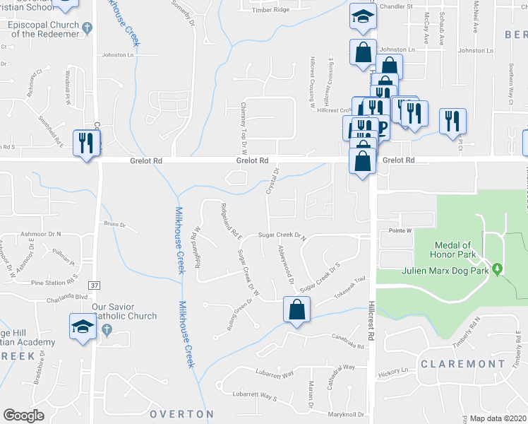 map of restaurants, bars, coffee shops, grocery stores, and more near 6602 Crystal Drive in Mobile