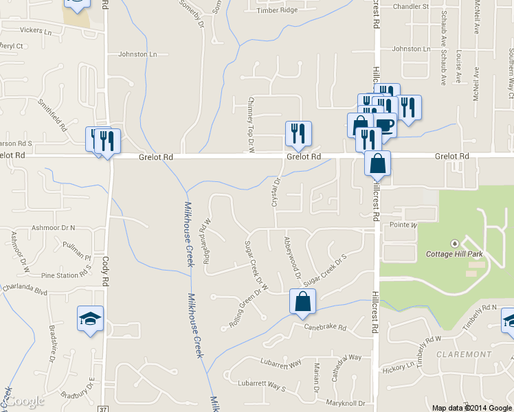 map of restaurants, bars, coffee shops, grocery stores, and more near 6614 Crystal Drive in Mobile