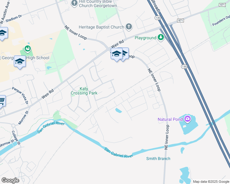 map of restaurants, bars, coffee shops, grocery stores, and more near 152 Meadowlark Circle in Georgetown