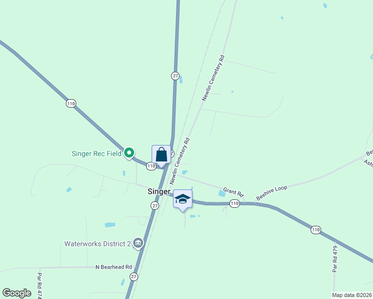 map of restaurants, bars, coffee shops, grocery stores, and more near 1339 Newlin Cemetery Road in Singer