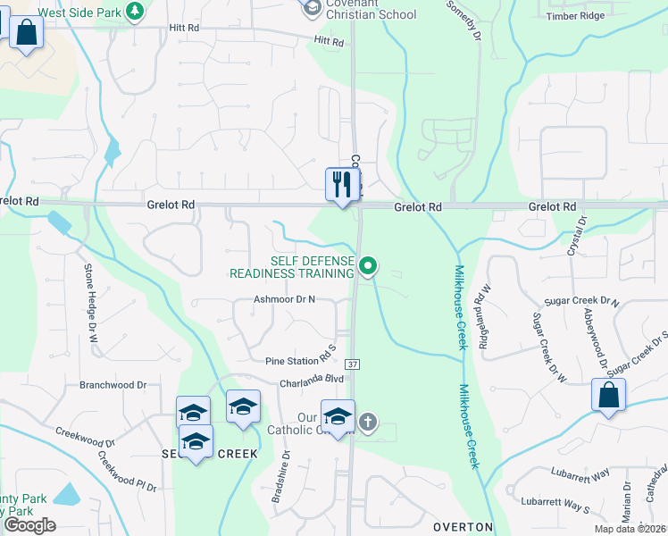 map of restaurants, bars, coffee shops, grocery stores, and more near 7131 Winding Brook Ct in Mobile