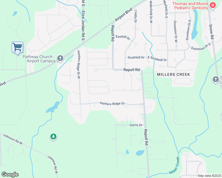 map of restaurants, bars, coffee shops, grocery stores, and more near 10416-10498 Hunters Ridge Drive North in Mobile