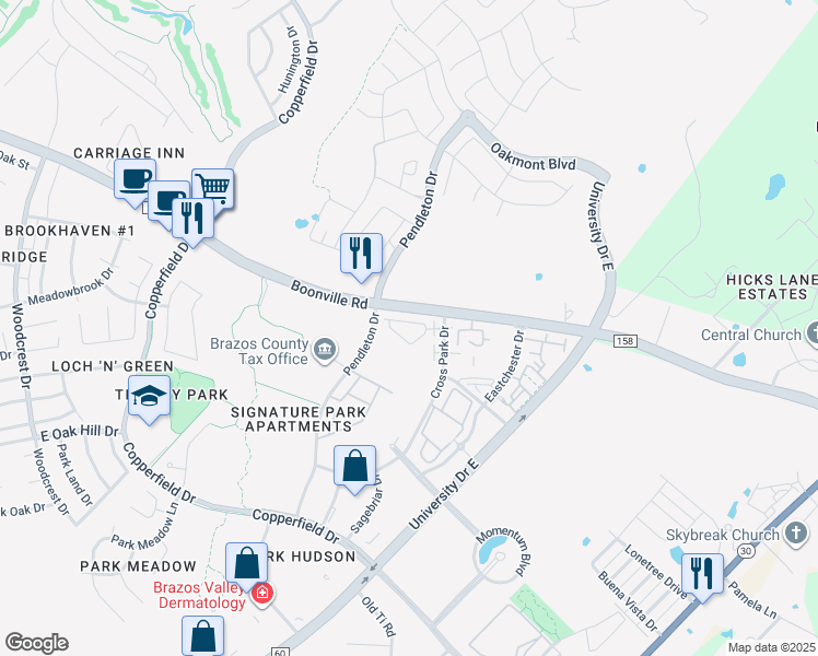 map of restaurants, bars, coffee shops, grocery stores, and more near 4091 Eastchester Drive in Bryan