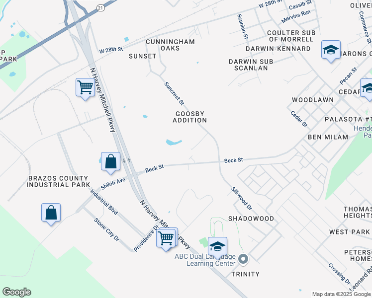 map of restaurants, bars, coffee shops, grocery stores, and more near 606 Suncrest Street in Bryan