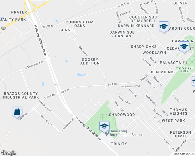 map of restaurants, bars, coffee shops, grocery stores, and more near 601 Suncrest Street in Bryan