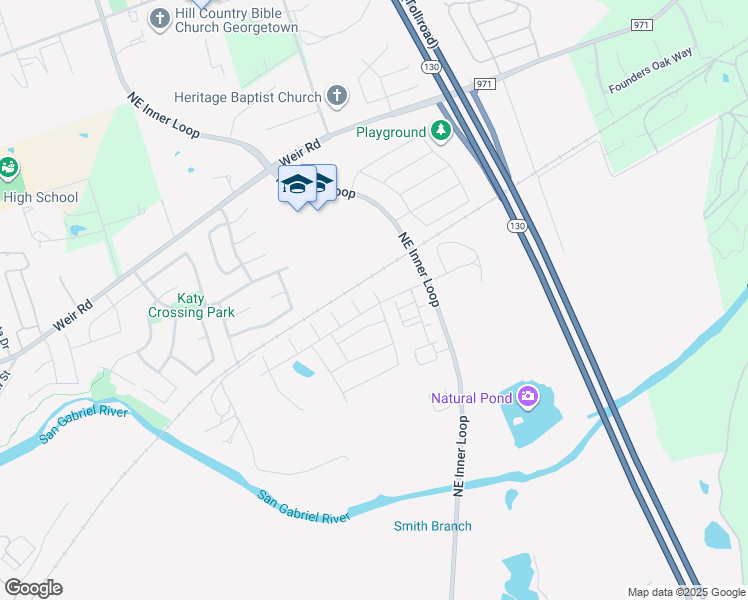 map of restaurants, bars, coffee shops, grocery stores, and more near 901 Big Rocky Bend in Georgetown