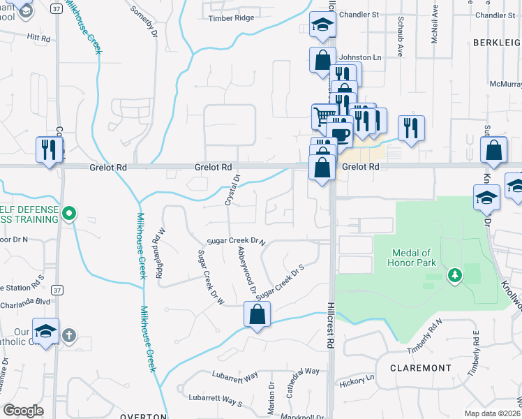 map of restaurants, bars, coffee shops, grocery stores, and more near 4850-6580 Sugar Creek Place in Mobile